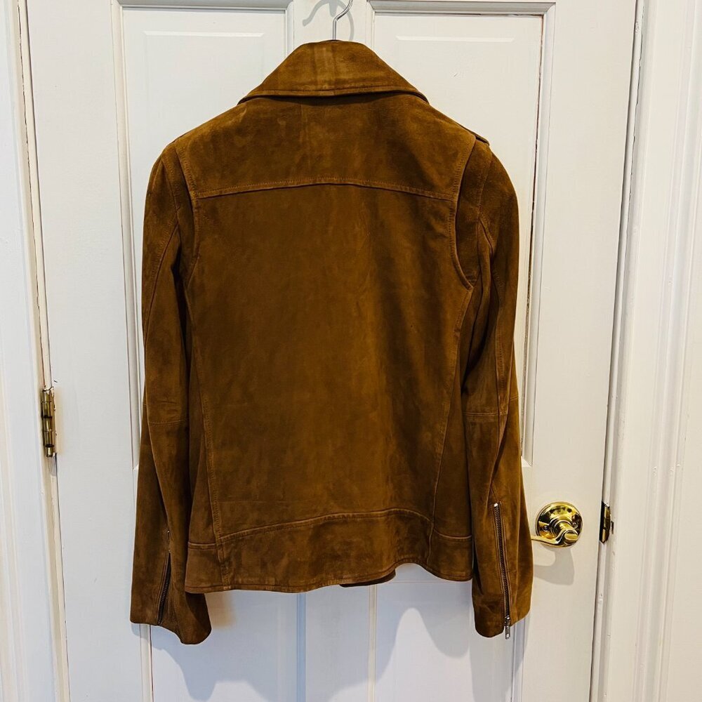 Theory Suede Goat Leather Womens Cognac Brown Tan Bike Jacket Coat Size Small - Picture 15 of 16